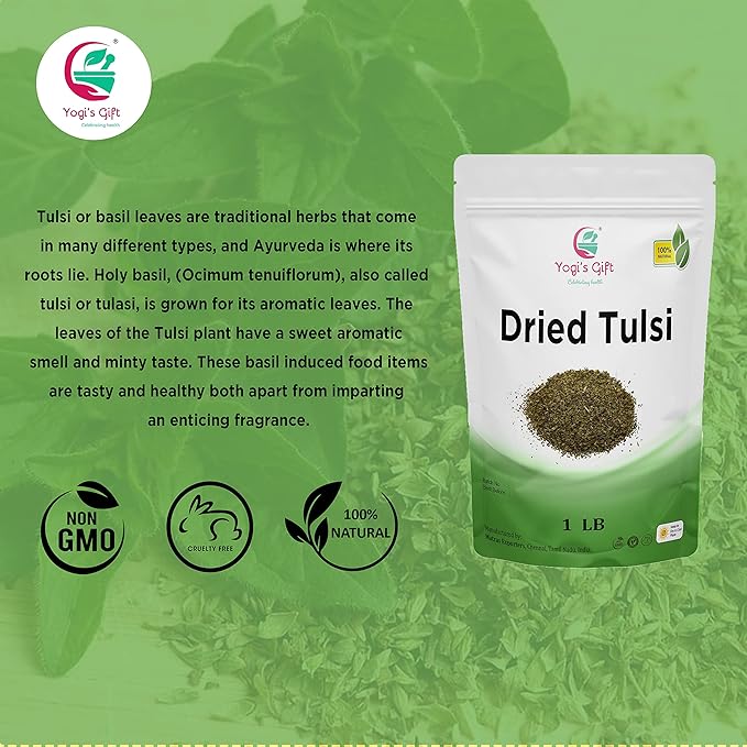 Dried Tulsi, Holy Basil Leaf Tea 1 LB, Relaxing and Calming Tea, 100% Natural, by Yogi's Gift®