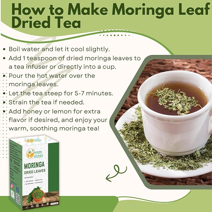 Herbs Botanica Dried Moringa Leaves Tea Leaf Hojas De Moringa Nutrient-Rich Herbal Tea Infusion for Immunity, Energy