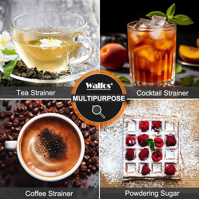 Walfos Mini Fine Mesh Tea Strainer, Stainless Steel Small Sifter with Sturdy Handle, 2.7 Inch Kitchen Metal Sieve for Tea, Coffee, Cocktail, Juice