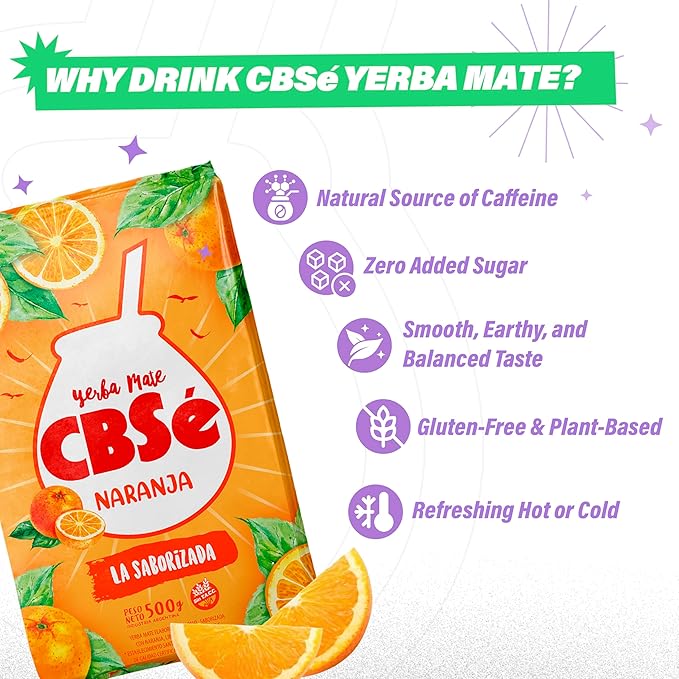 CBSé Yerba Mate Orange Flavor – Loose Leaf Yerba Mate Tea, Naturally Caffeinated, Gluten-Free - 1.1 Lbs- 500 Gr