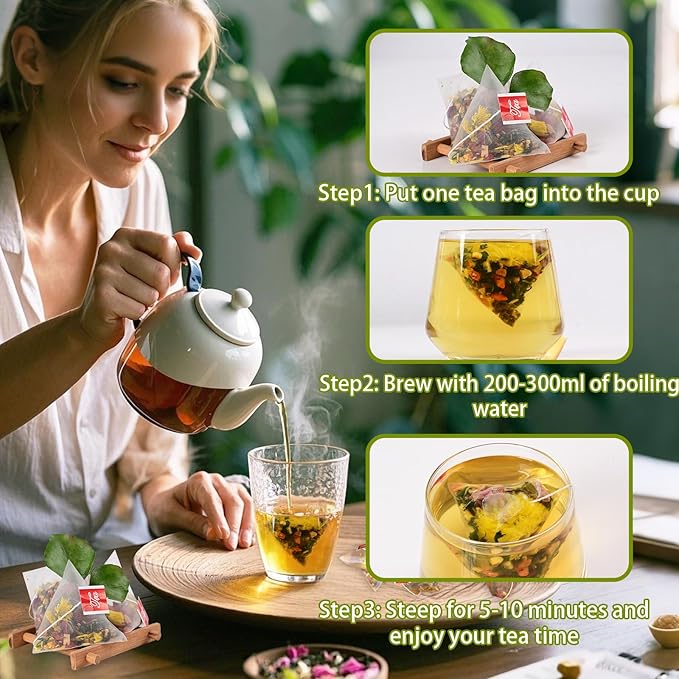 Fangkic 15 Packs Dandelion Root Wolfberry Tea, 8 Herbal Tea Bags Blend of Dandelion, Goji Berry, Jujube Dates, Rose, Licorice, Chrysanthemum