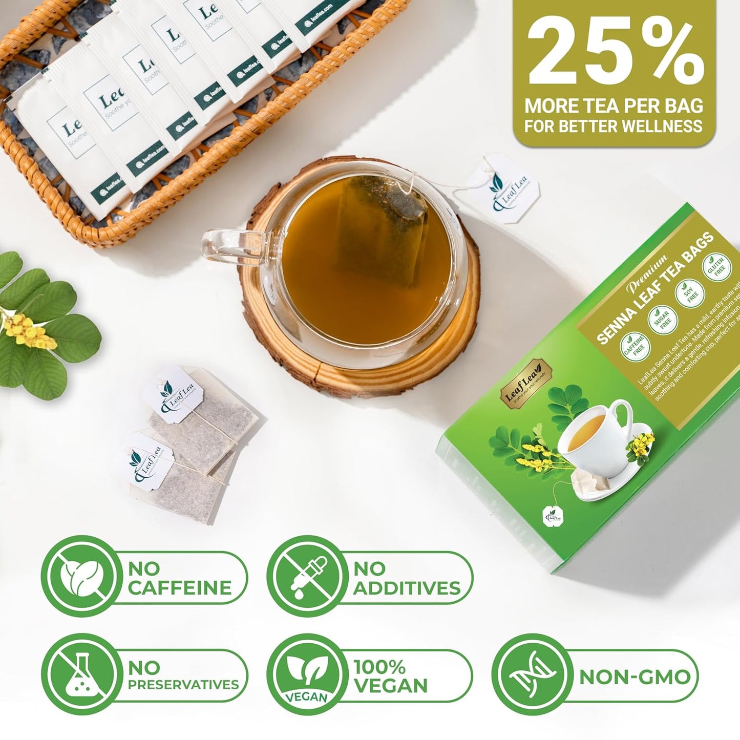 LeafLea Senna Tea Bags, Natural Laxative for Occasional Constipation, 80 Ct