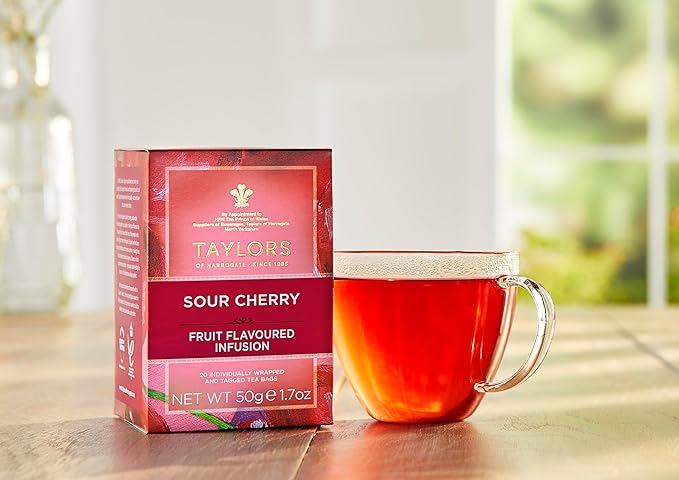 Taylors of Harrogate Sour Cherry, Herbal Tea, Individually Wrapped Bags, 20 Count (Pack of 6), Deep, Complex and Rich, Caffeine-Free