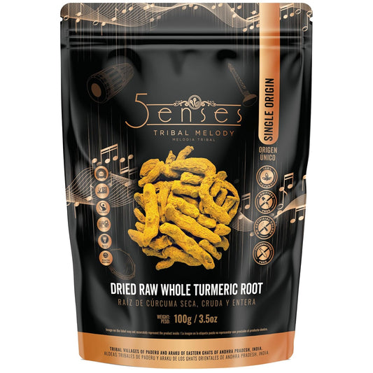 5Senses Dried Whole Turmeric Root, Single Origin, Sun Dried, 100g, 3.5oz | Premium Single Origin Dried Whole Turmeric Root With Rich Aroma And Bold Flavor For Tea, Cooking, Curries And Spice Blends.