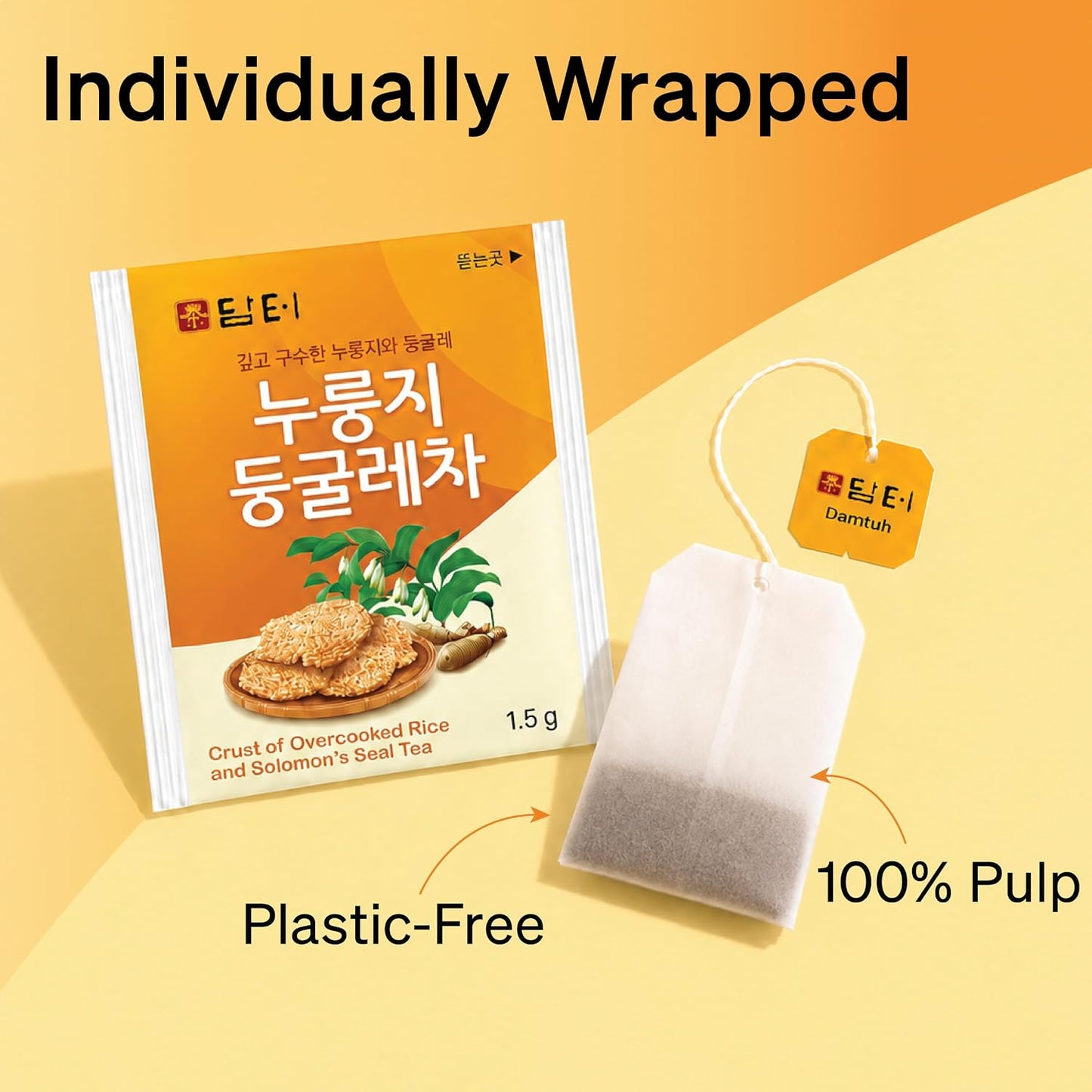 Damtuh Korean Roasted Rice Tea Bags with Solomon's Seal, 80 Count
