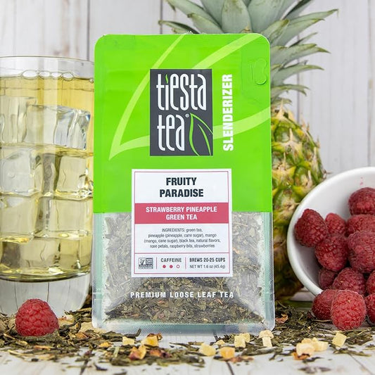 Tiesta Tea - Fruity Paradise, Strawberry Pineapple Green Tea, Premium Loose Leaf Blend, Tropical Fruit Flavor, Medium Caffeine, Hot or Iced, 20-25 Cups, 1.6oz Resealable Pouch