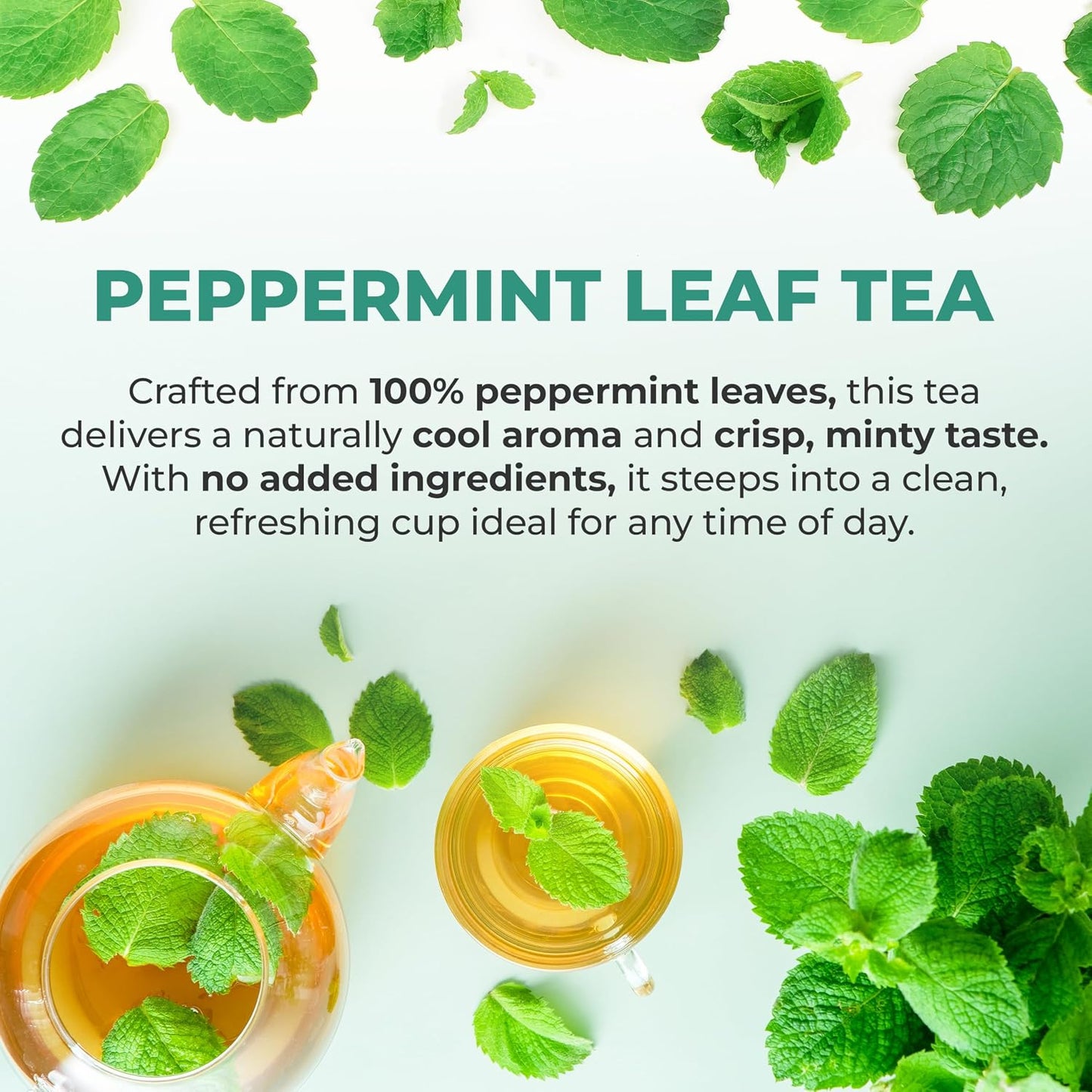 LeafLea Peppermint Tea Bags, Pure Single-Ingredient Mint Tea, 40 Count | Just Real Peppermint Leaves, Cool Refreshing Taste, Te De Menta, Caffeine-Free, Vegan, Individually Foil-Wrapped