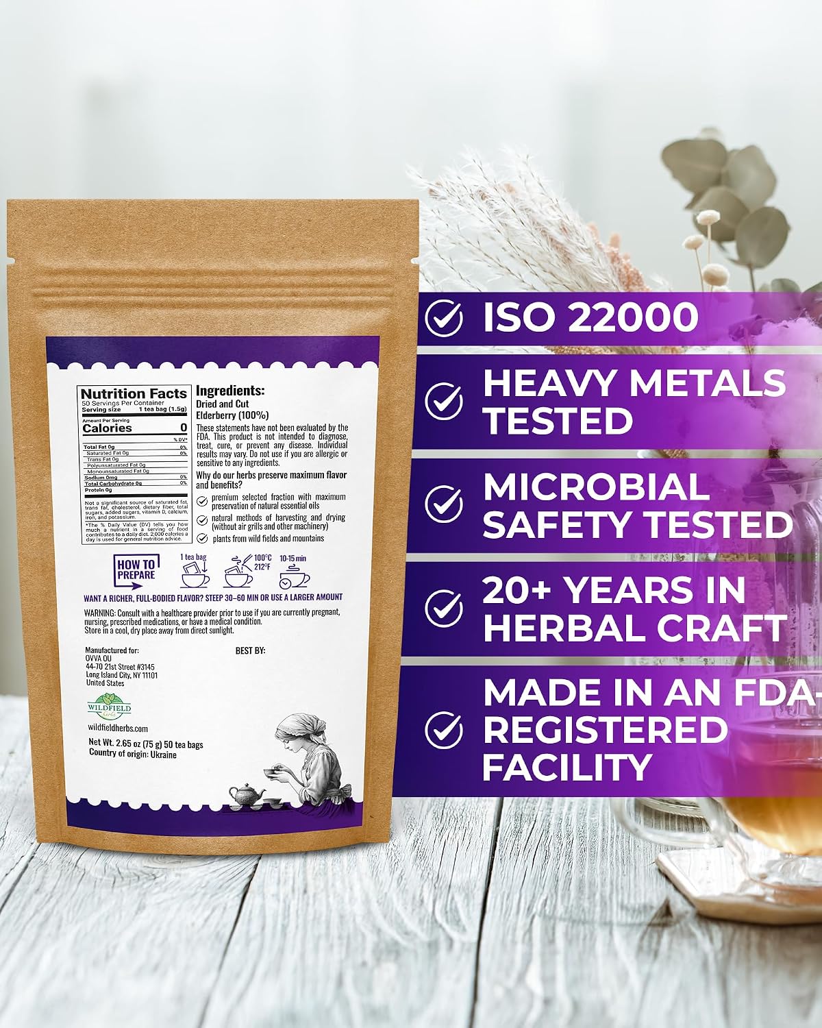 50 Bags Elderberry Fruit Herbal Tea (Sambucus)