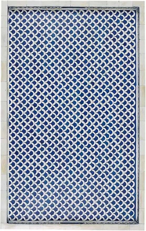Hansa Handmade Bone Inlay Serving Tray Rectangle Tray Geometrical Pattern Decorative with Handles Trays for Tea & Breakfast