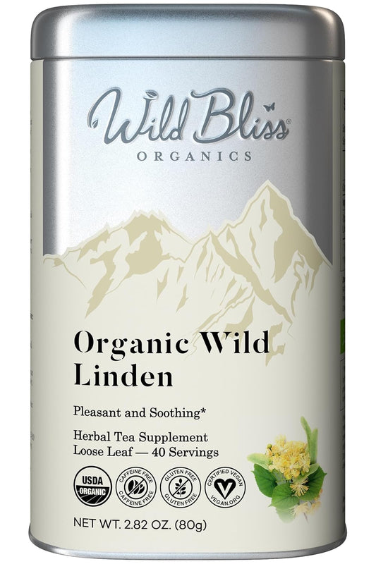 Wild Bliss Organic Linden Flower Tea - Caffeine Free Loose Leaf Calming Herbal Tea - 2.82 Ounces - 40 Servings