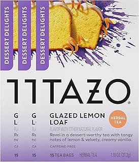 TAZO Glazed Lemon Loaf Herbal Tea Bags, Dessert Delights Collection, Caffeine-Free, Aromatic Lemon & Vanilla Blend, 45 Tea Bags Total (15 ct – Pack of 3)