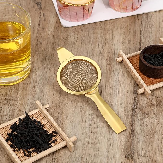 1 Pc 2.2" Gold Matcha Strainer, Matcha Sifter Stainless Steel Gold Strainer, Small Strainers Fine Mesh With Handle Base for Loose Tea Coffee Cocktail