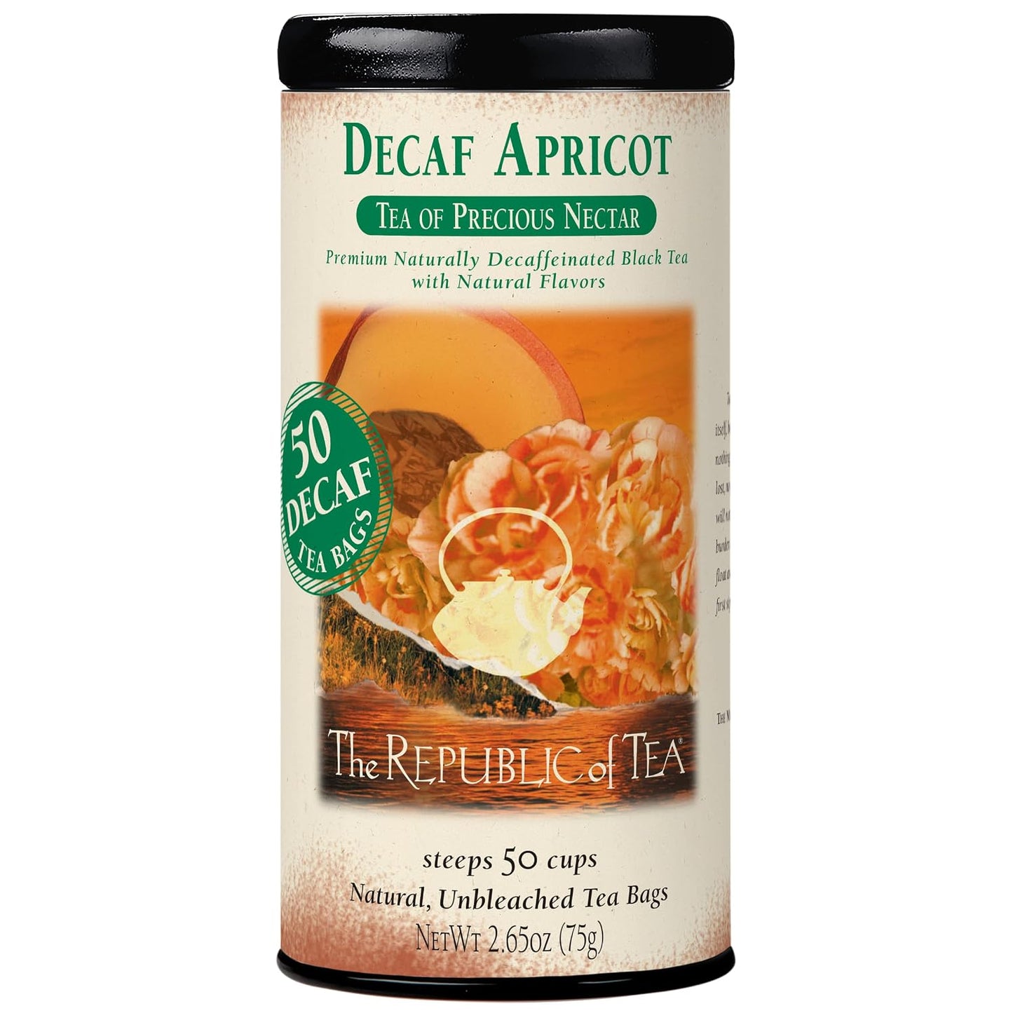 The Republic of Tea Decaf Apricot Black Tea, 50 Count | Suited to later-day sipping. Brisk and full-bodied with notes of ripe fruit. Gluten Free and Carb Free.