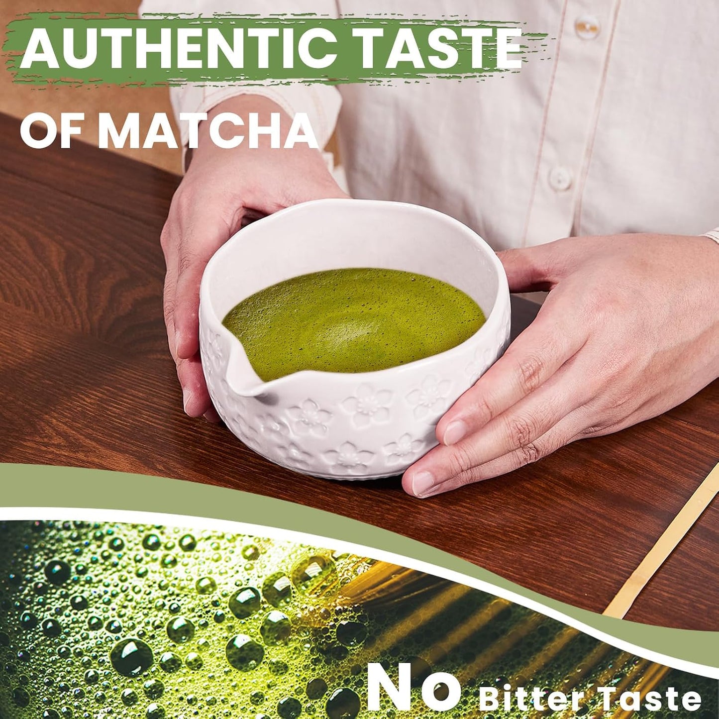 Matcha Whisk Set, Sakura White Ceramic Matcha Set Includes Matcha Bowl, Matcha Whisk (Chasen) and Holder, Sifter, Bamboo Scoop &amp; Spoon - 6 Pcs Matcha Kit for Matcha Lovers
