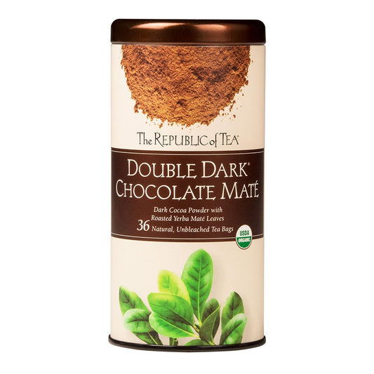 The Republic of Tea Organic Double Dark Chocolate Mate Herbal Tea, 36 Ct | Naturally Caffeinated. Rich notes of cocoa for morning or afternoon sipping. USDA Organic.