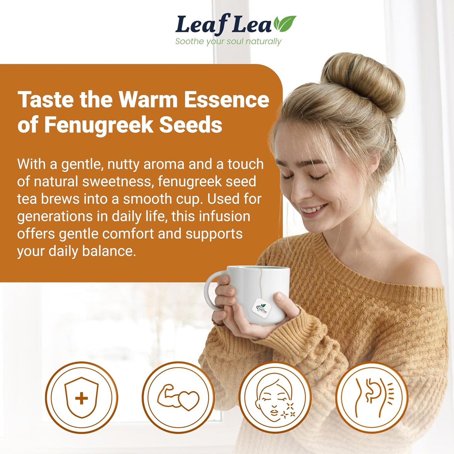 LeafLea Fenugreek Tea Bags, Whole Methi Seed Tea, 80 Count Value Pack | Real Fenugreek Seed, Fenogreco Tea, Toasty Nutty Flavor, Caffeine-Free, Non-GMO, Gluten-Free, Foil-Sealed Fresh