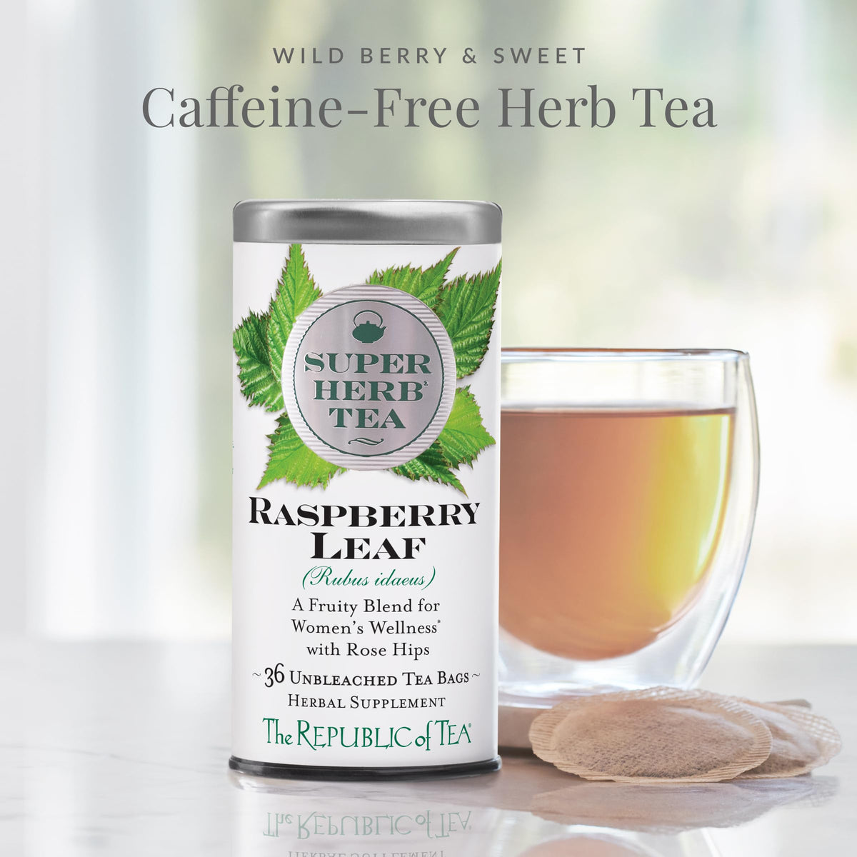 The Republic of Tea — Raspberry Leaf SuperHerb Tea Tin, 36 Herbal Tea Bags, Naturally Caffeine-Free