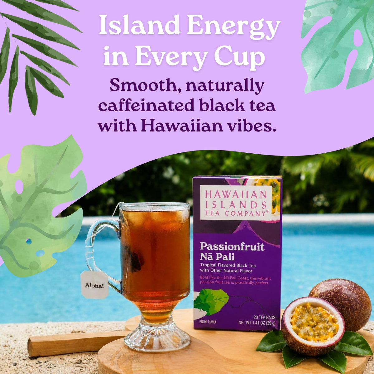 Hawaiian Islands Tea Company Passionfruit Na Pali Black Tea Bags 20 Teabags