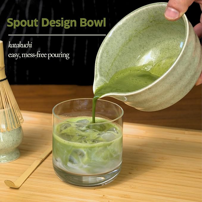 Matcha Whisk Set, Matcha Set, Handcrafted Bamboo Chasen & Ceramic Bowl Matcha Kit, 5 Pcs Matcha Set Whisk and Bowl with Stainless Steel Sifter