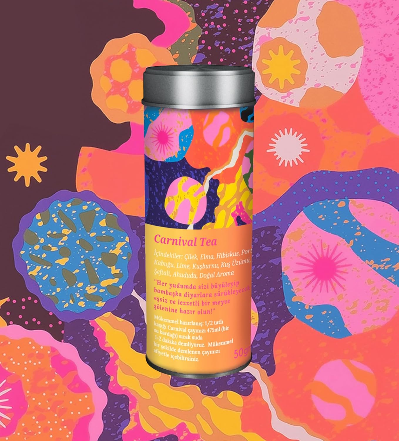 Carnival Mixed Fruit Tea Blend – Loose Leaf Herbal Tea with Strawberry, Apple, Peach, Raspberry, Blackcurrant, Hibiscus, Orange Peel, Lime & Rosehip - Caffeine Free & Antioxidant-Rich - 50g Tin, 18–20 Cups
