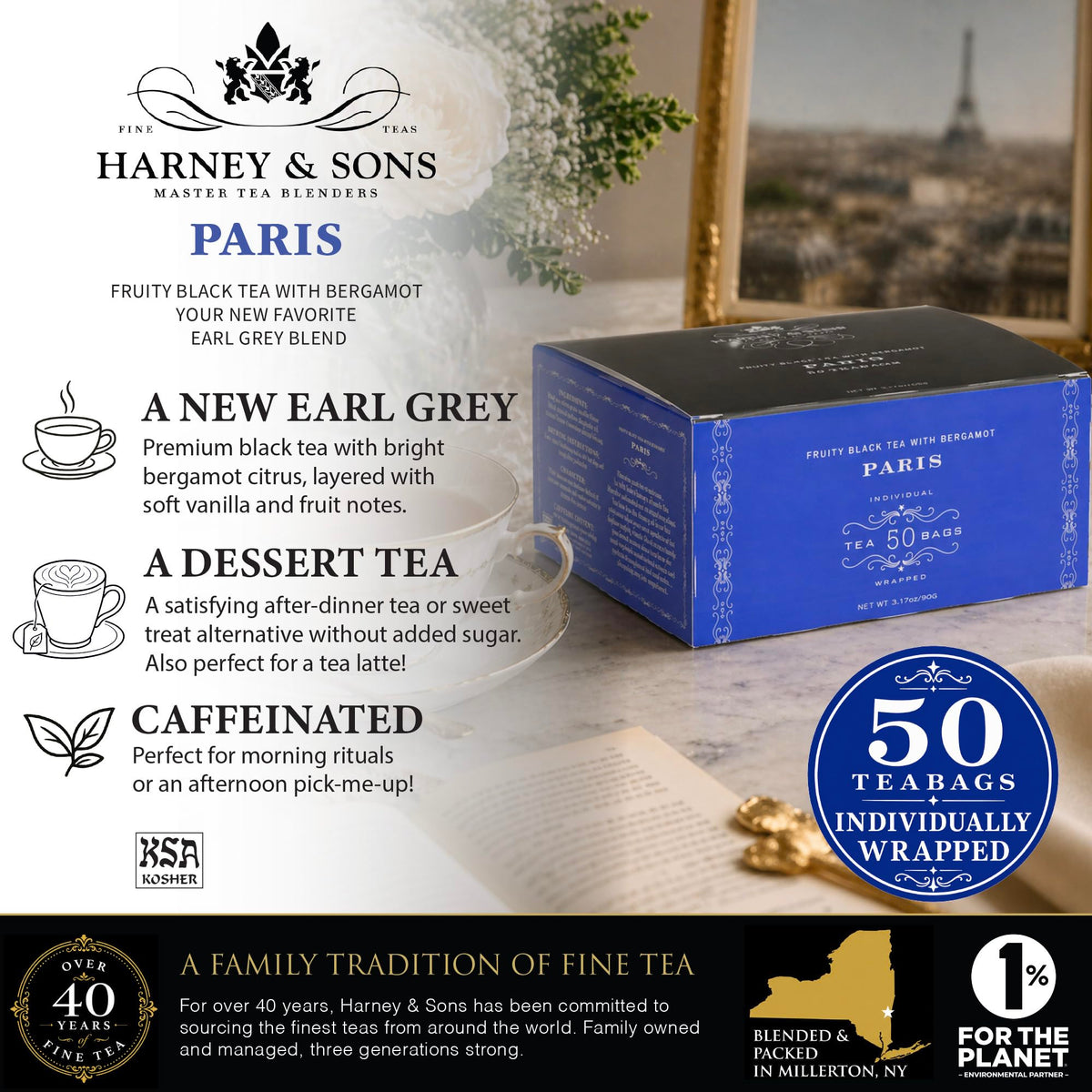 Harney & Sons Paris Black Tea Bags, 50 Count
