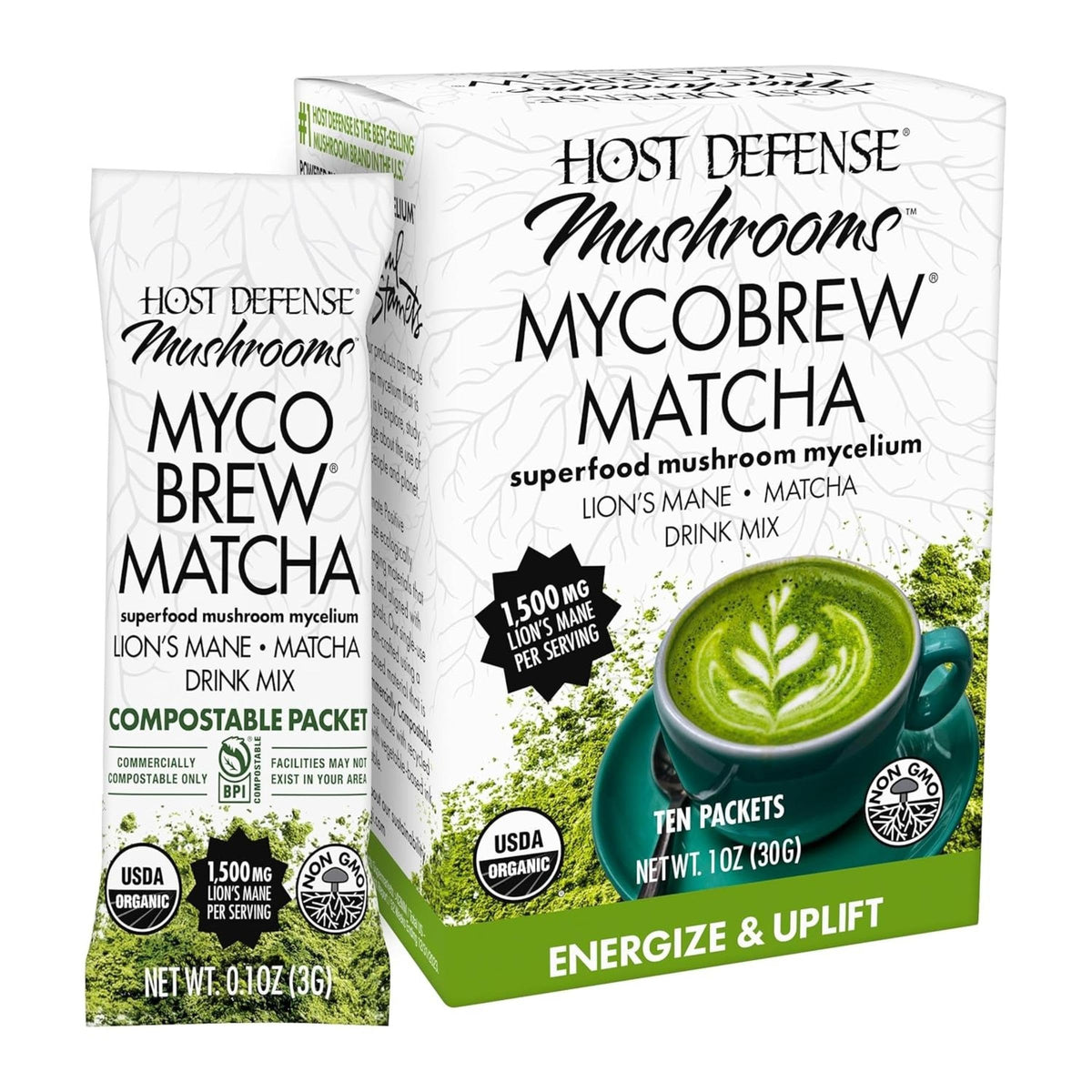 Host Defense MycoBrew Matcha, Lion's Mane Instant Coffee, 10 Packets