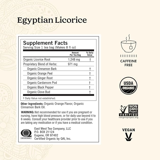 Yogi Tea Egyptian Licorice Tea - 16 Tea Bags per Pack (4 Packs) - Organic Licorice Tea Bags - Includes Licorice Root, Cinnamon Bark, Orange Peel, Ginger Root, Cardamom Pod & More