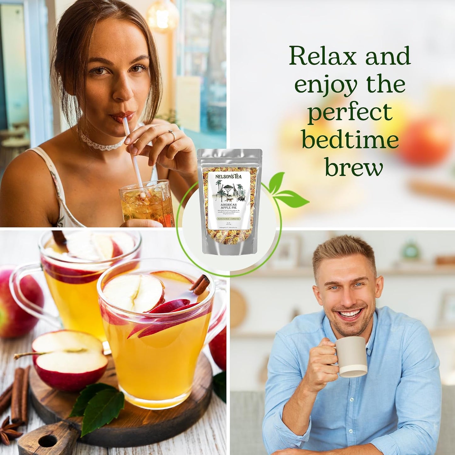 Nelson's Tea American Apple Pie Rooibos Cinnamon Blend Loose Leaf Tea, 2 oz | Marigold Herbal • Caffeine Free • Tea • Loose Leaf Tea • Apple Pie • Rooibos • American Apple Pie Rooibos Cinnamon Blend