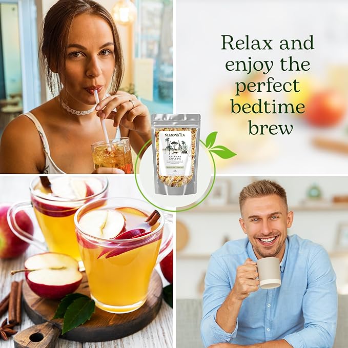 Nelson's Tea American Apple Pie - Caffeine Free, Herbal Loose Leaf Tea, Curated Blend with Cinnamon, Apple Pieces, Rooibos, and Marigold Petals