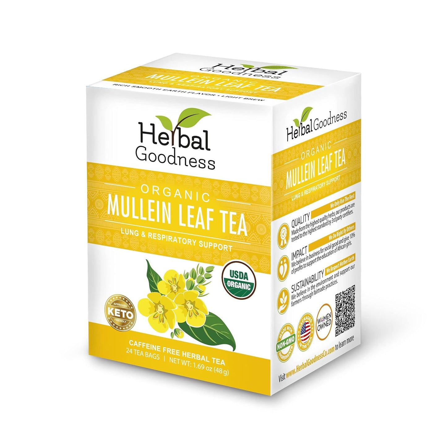 Organic Mullein Leaf Tea Bags for Lungs - 24ct Gordolobo Herbal Goodness