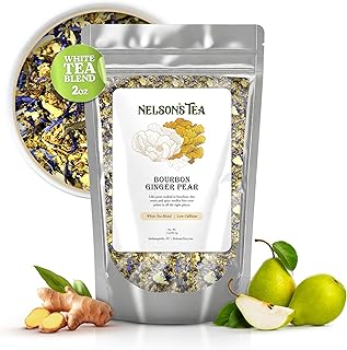 Nelson's Tea Bourbon Ginger Pear - Cut & Sifted Ginger Loose Leaf Tea with Dried Elderflower, Cornflower and Pears (2 oz)