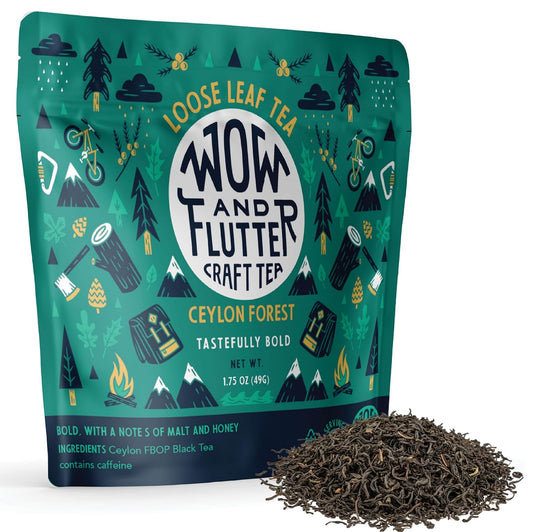 Wow and Flutter Ceylon Forest Loose Leaf Black Tea, Sri Lankan FBOP 1.75 oz | Single-origin grown with bold, smooth flavor natural sweet malt + honey notes for daily enjoyment, small-batch fresh packed