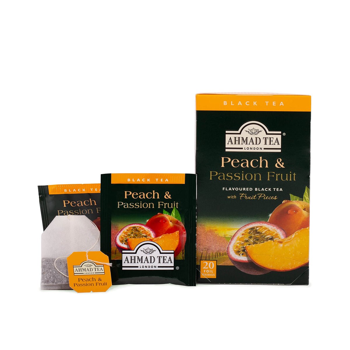Ahmad Tea Black Tea, Peach And Passion Fruit Teabags, 20 ct (Pack Of 6) - Caffeinated And Sugar-Free
