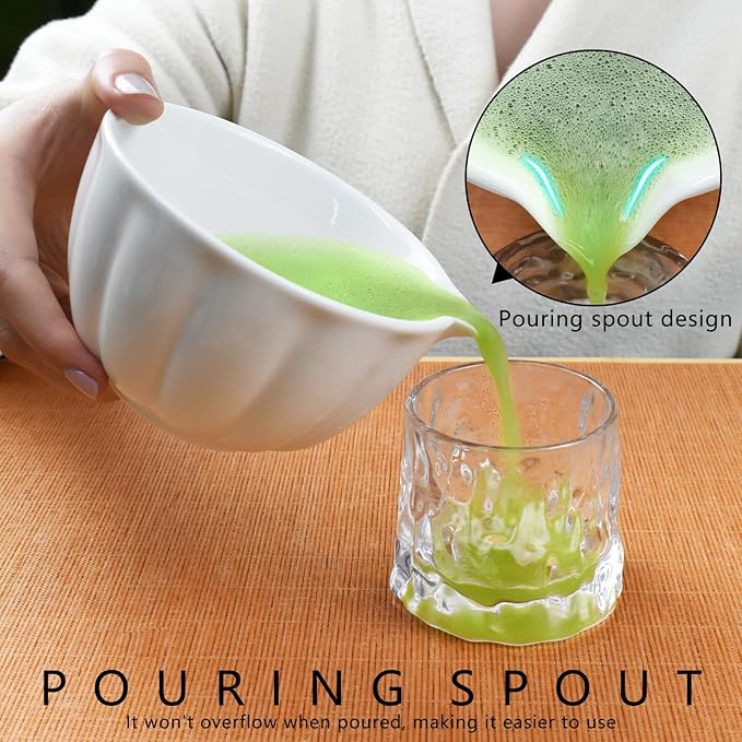 Artcome 7 Pcs Japanese Matcha Tea Set - Matcha Bowl with Pouring Spout, Matcha Whisk, Tea Scoop, Whisk Holder, Handmade Matcha Ceremony Kit For Japanese Tea Ceremony, Ivory