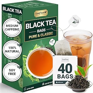 LeafLea 40 Black Tea Bags, Premium Full-Bodied Black Tea Leaves, Strong Robust and Flavoury, Digestive Ease & Natural Alertness with Caffeine, Sugar-Free, Vegan, Individually Wrapped