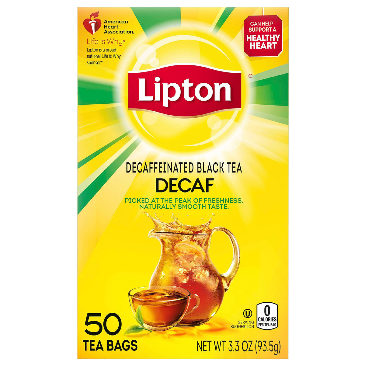 Lipton Decaf Black Tea Bags, Hot or Iced Tea, 600 Total Bags (50ct - Pack of 12)