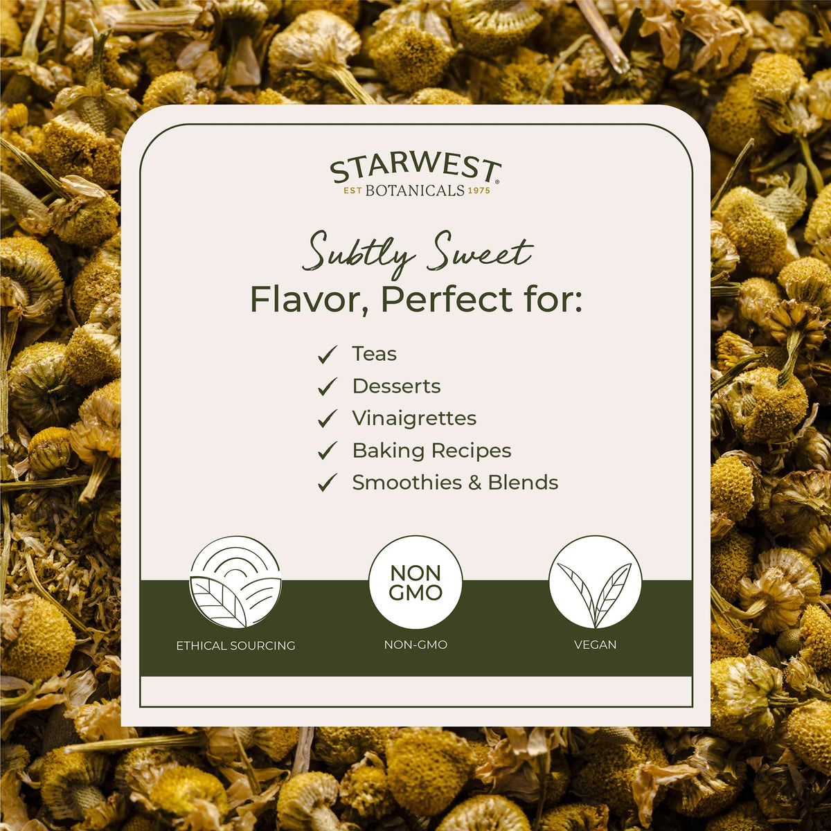 Starwest Botanicals Organic Chamomile Flowers Whole - Bulk 1 lb Bag