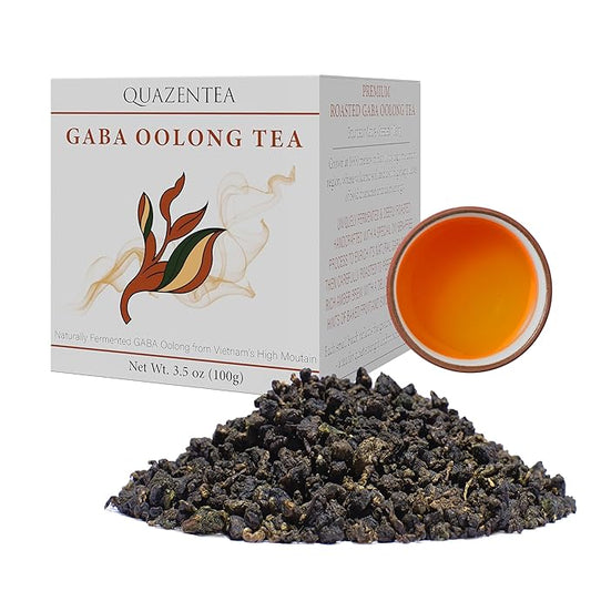 QuaZenTea GABA Oolong Tea Loose Leaf – Vietnamese High Mountain Oolong, Smooth & Mellow with Roasted Fruit Aroma and Sweet Finish – Gabba Wu Long Tea for Natural Calm Focus & Relaxation, Coffee Alternative 3.5 oz (100g)