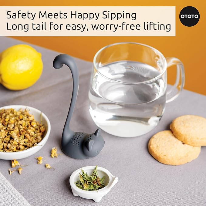 Ototo Louie Cat Tea Infuser - Cats Loose Leaf Steeper & Diffuser, Tea Strainer Accessories, Cute Gifts for Cat Lovers, White Elephant Gifts
