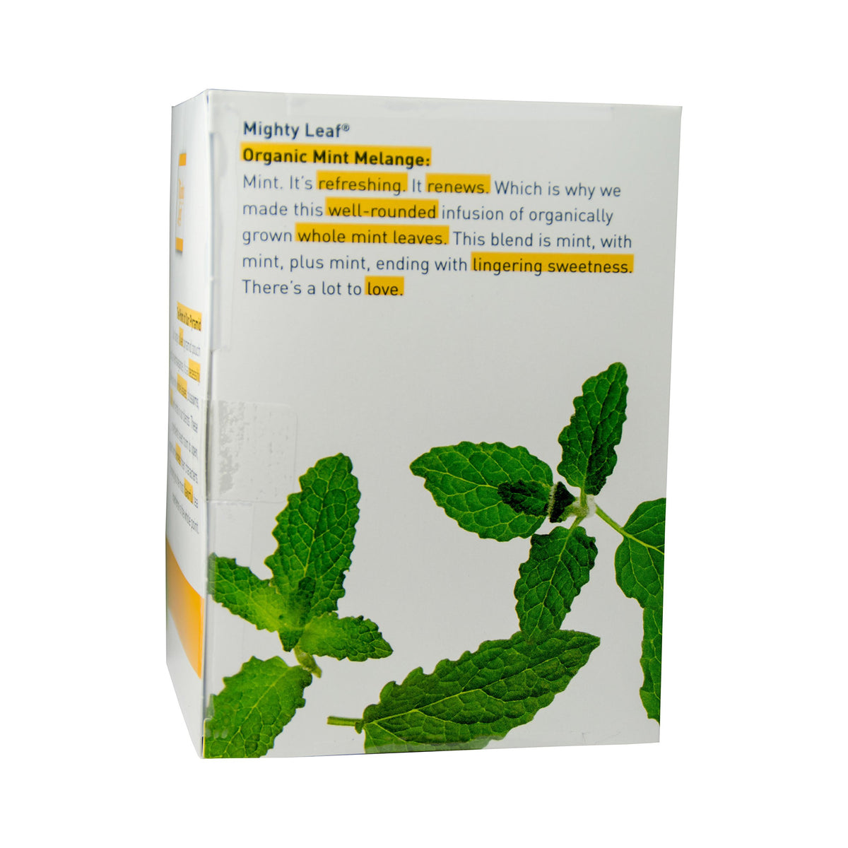Mighty Leaf Whole Leaf Tea, Organic Mint Melange, 15 Tea Bags Individual Pyramid-Style Tea Sachets of Uncaffeinated Organic