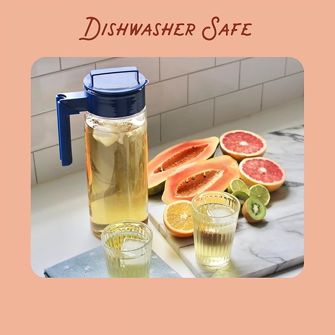 Takeya Flash Chill Iced Tea Maker - Airtight & Durable Iced Tea Maker Jug with Silicone Carry Handle - Leak-Proof & Lightweight Tea Infuser with Patented Flash Chill Technology - 2 Quart, Raspberry