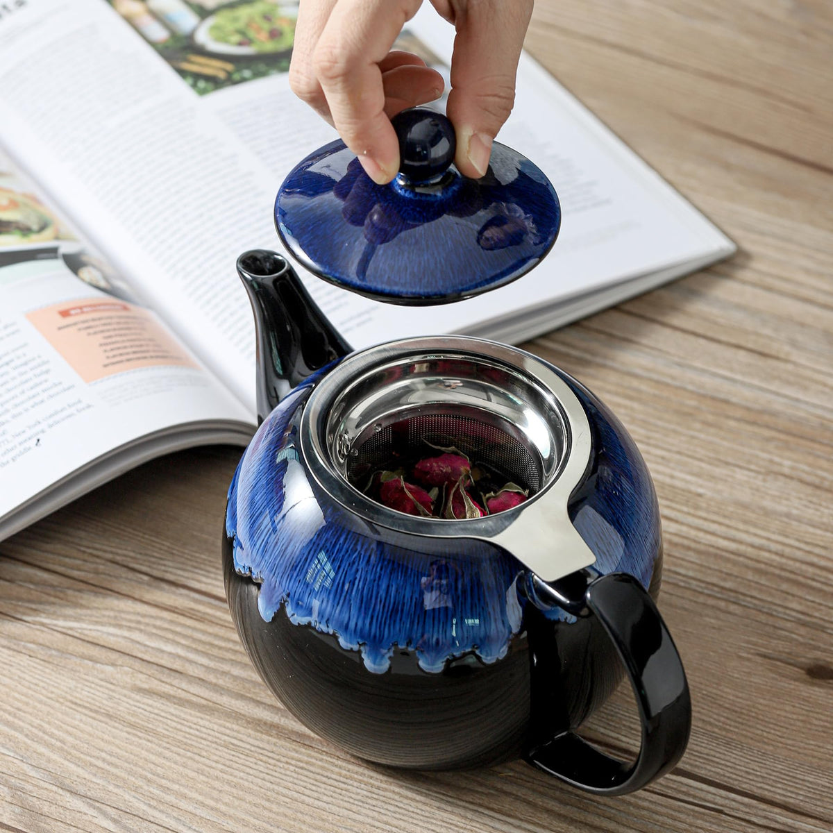 KOOV Tea Pot with Infuser for Loose Tea, 34OZ Ceramic Teapot with Infuser, Enough For 6 Cups, Tea Pots with Tea Strainers for
