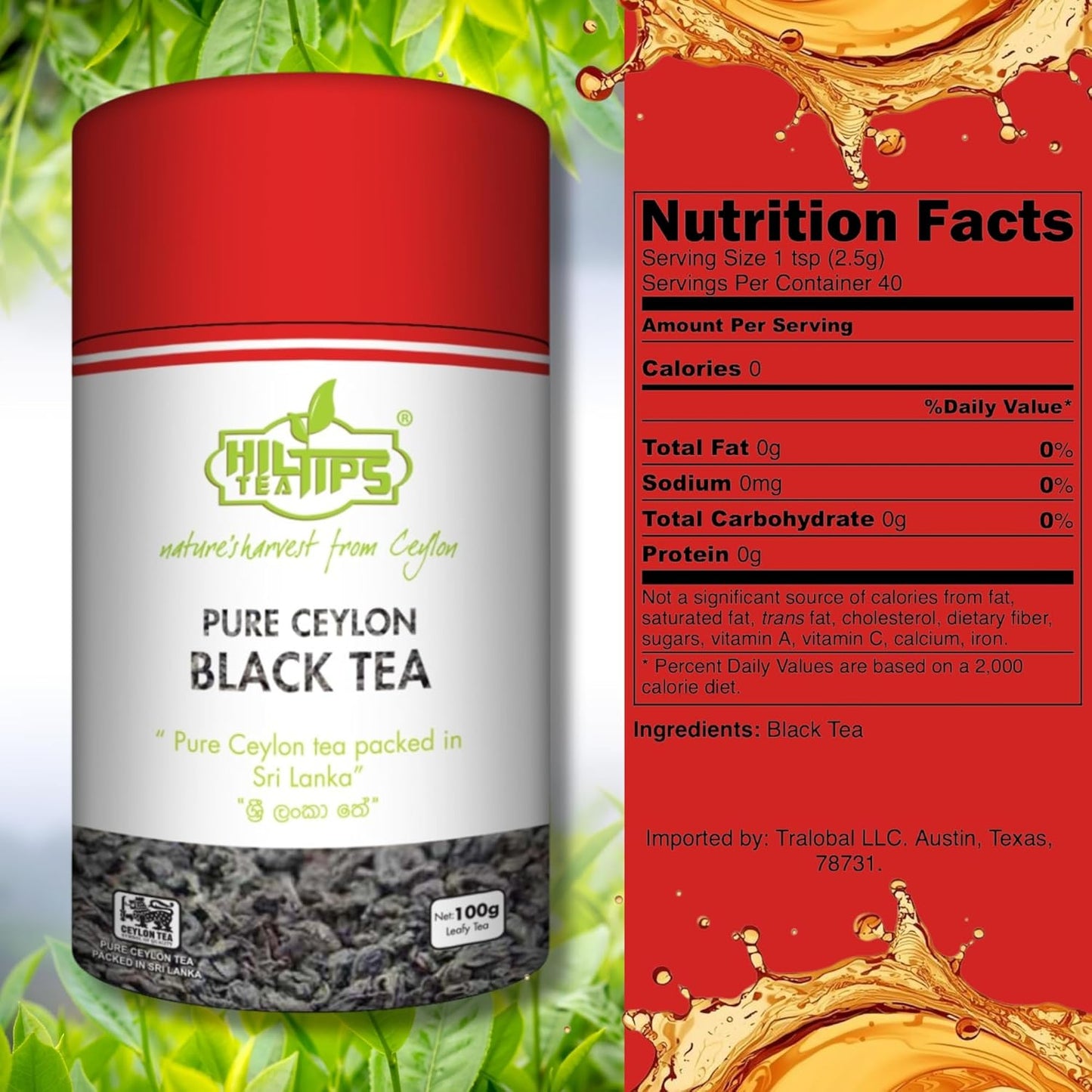 Loose Leaf, Pure Ceylon Black Tea 100g, Exquisite Blend, Hiltips, In Reusable Round Caddy