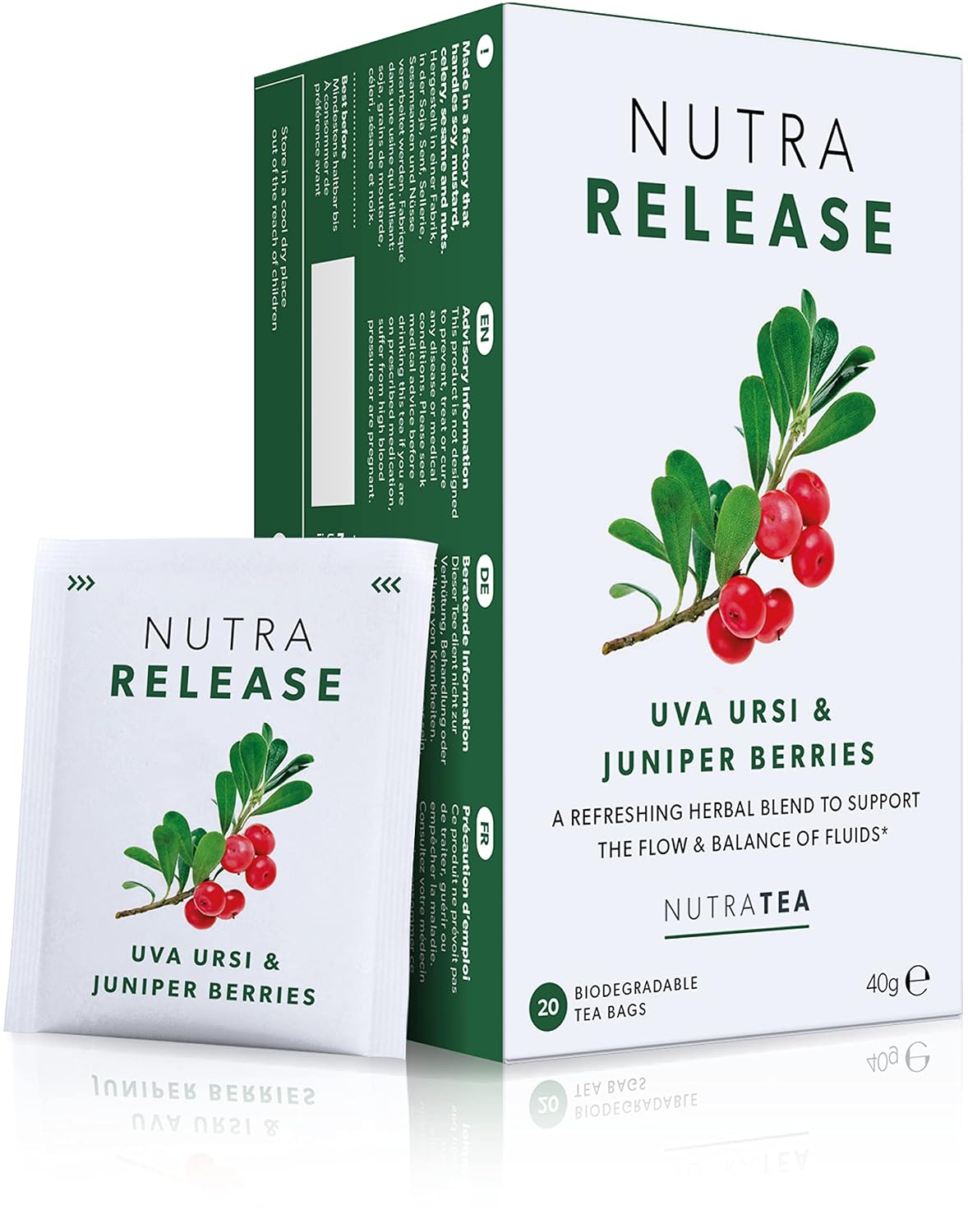 NUTRARELEASE - Water Retention Tea | Bloated Stomach Tea - Natural Diuretic For Water Balance - Includes Dandelion Root &amp; Bearberry - 40 Enveloped Tea Bags - by Nutra Tea - Herbal Tea - (2 Pack)