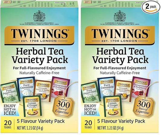 Twinings Herbal Tea Variety Pack, 20 Count (Pack of 2), Formerly Assorted Herbal, Includes 5 Flavours, Naturally Caffeine-Free, Enjoy Hot or Iced, 20 Teabags