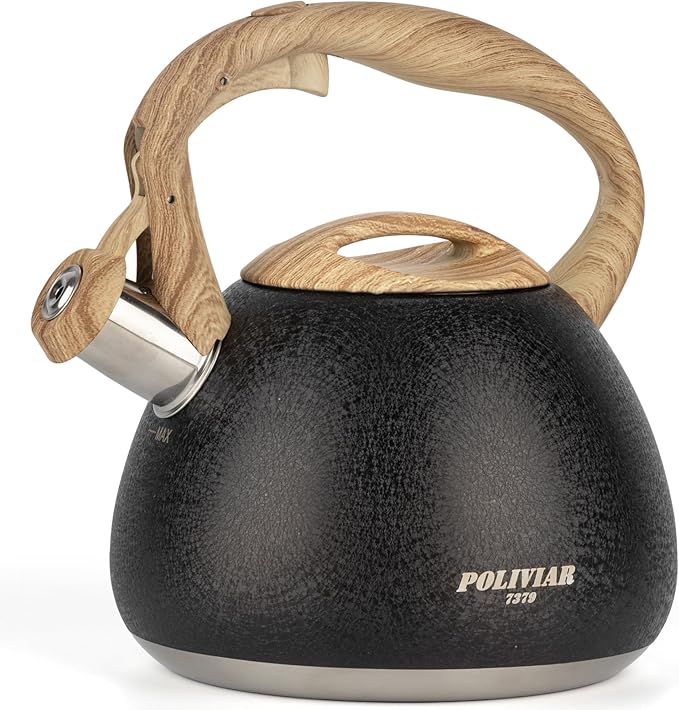 Poliviar Tea Kettle, 2.7 Quart Stovetop Tea Kettle, Audible Whistling Teapot with Crackle Finish, Food Grade Stainless Steel for Anti-Rust
