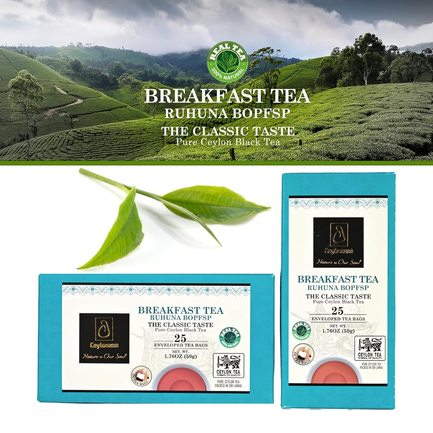 Ceylonzon Ceylon Breakfast Tea Classic Taste 25 Individually Foil-Wrapped Tea Bags 40g Experience with Natural Ceylon Tea, Relaxing and Fresh