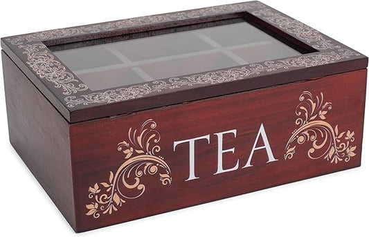 Cottage Garden Tea Cherry Woodgrain 9 x 6.25 Pine Wood Tea Storage Chest