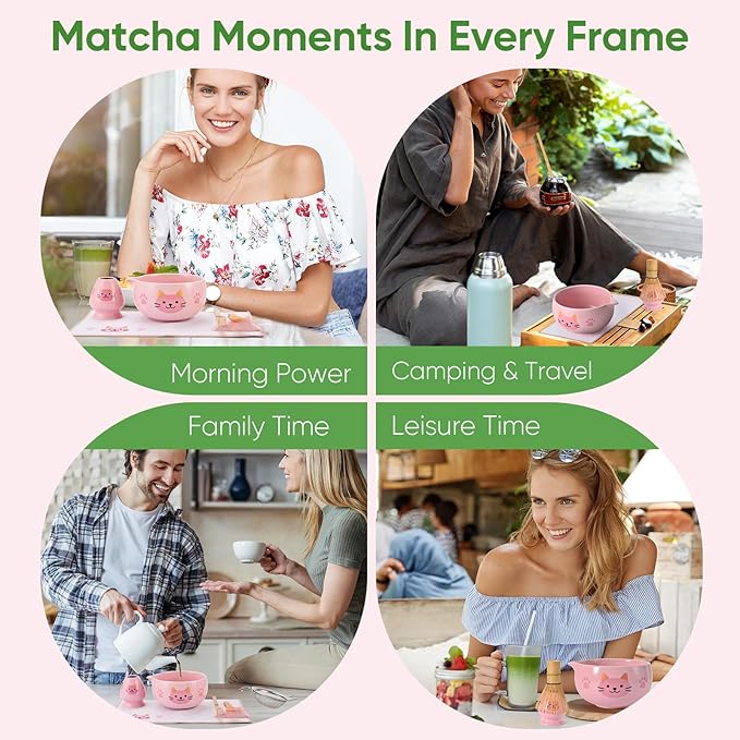 Matcha Whisk Set, 8Pcs Matcha Set for Ceremony, Matcha Whisk and Ceramic Bowl with Matcha Scoop & Sifter and All Accessories for Breakfast