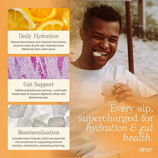 Clevr Yuzu Lemonade SuperTea, 18 Servings, Hydration Tea Blend with Coconut Water, Lemon Juice, 1 Billion Probiotics for Gut Health, Sea Salt, Trace Minerals, Electrolyte Caffeine Free Tea, 5.08 oz